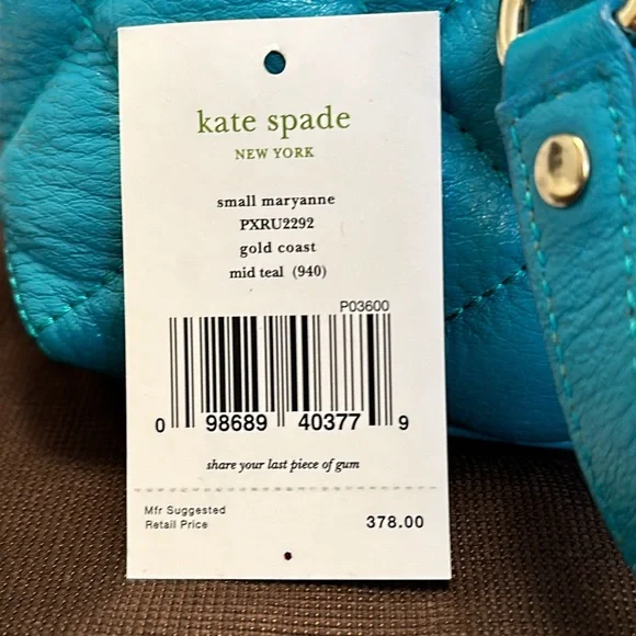 KATE SPADE Sm Maryanne Gold Coast mid teal hand bag quilted original dust bag - Picture 3 of 16